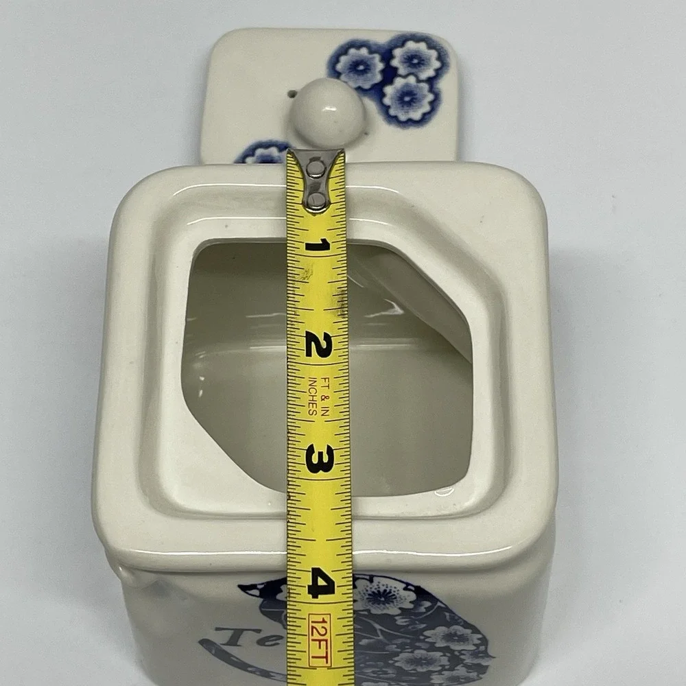Royal Crownford Staffordshire‎ England Blue Calico Cat Cube Teapot Vintage